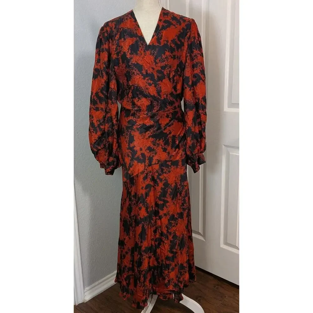 Caballero Abstract Print Midi Dress Silk Cotton XL Cowgirl Western Dark Romantic - Picture 2 of 7